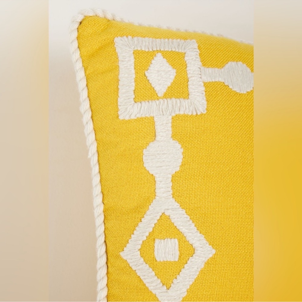 Anthropologie Greek Key Embroidered Indoor/ Outdoor Pillow, Yellow NWT - Picture 4 of 4